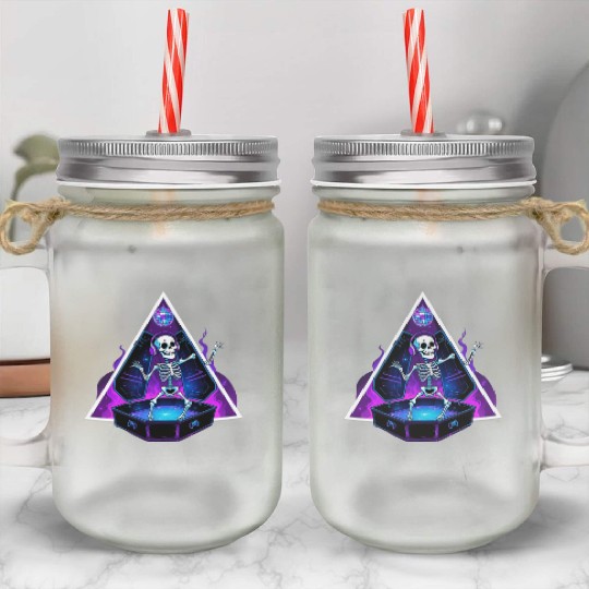 Neon Dancing Skeleton in Coffin Mason Jar Cups