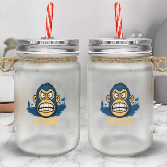 Angry ape cartoon with bold supremacy quote Mason Jar Cups