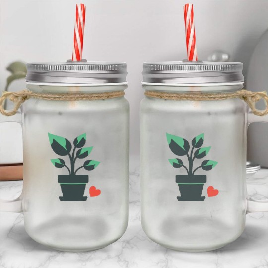 Potted Plant Heart Icon Mason Jar Cups
