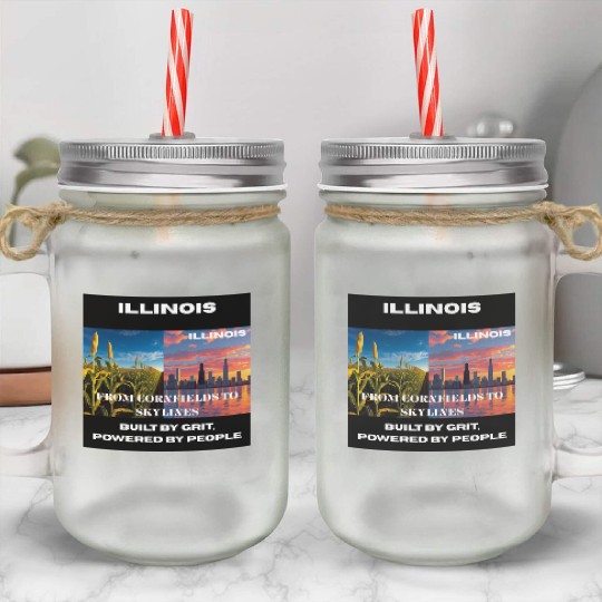 Illinois Midwest Mosaic Art Mason Jar Cups