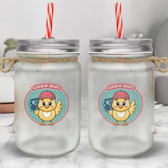 Cluckin Beats Chicken Hip Hop Retro 90s. Mason Jar Cups