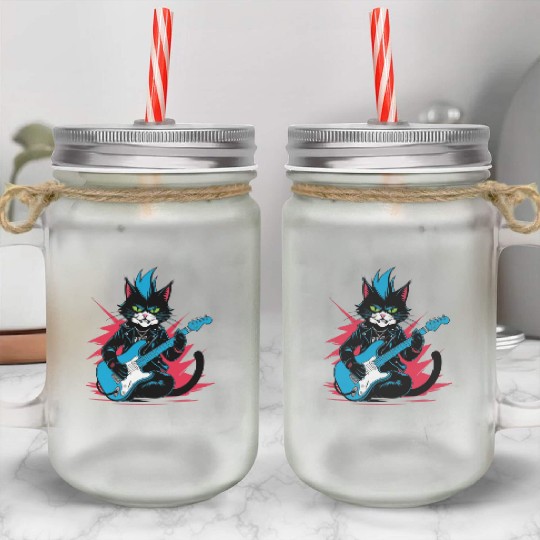 Rockstar Cat – Meow & Roll! Mason Jar Cups