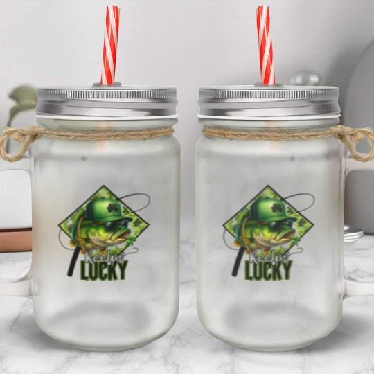 Reelin' Lucky Bass Fish Mason Jar Cups