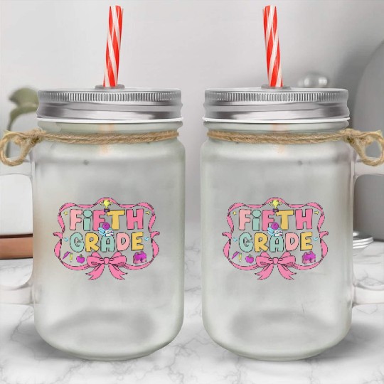 Preppy Back To School 5th Grade Coquette Bow Girls Mason Jar Cups