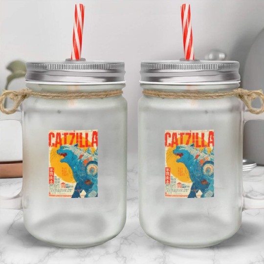 Catzilla Retro Movie Poster Mason Jar Cups