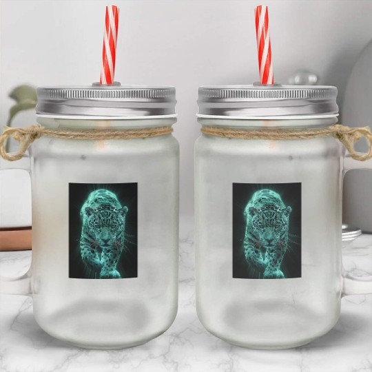 Neon Jaguar in Motion Mason Jar Cups