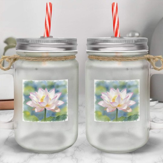 Serene Water Lily Floral Print Mason Jar Cups