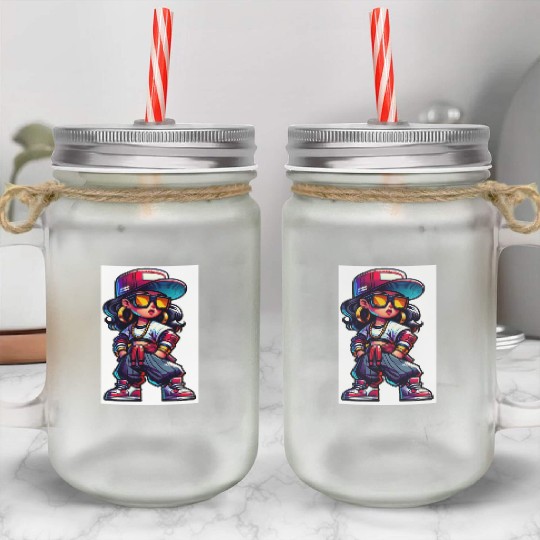 Street Dance Rap Girl Mason Jar Cups