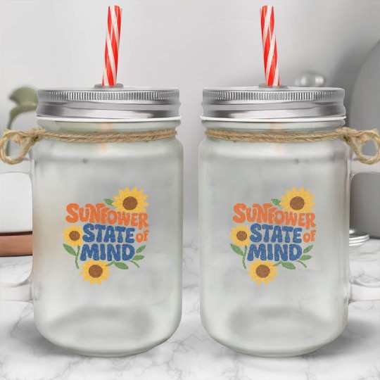 Sunflower State of Mind Design Mason Jar Cups