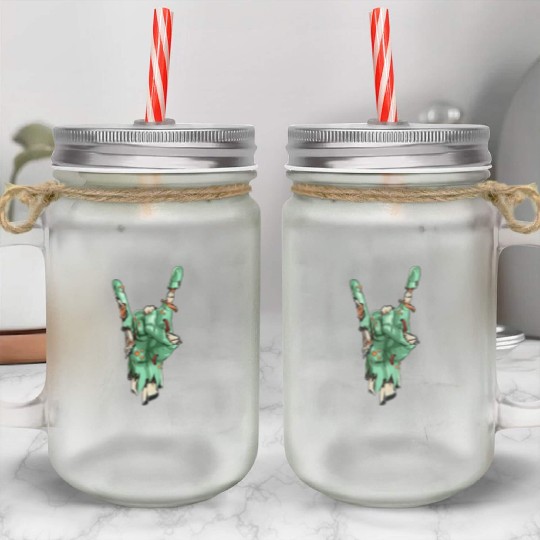 Zombie Hand Rock Sign Zombies Horror Halloween Mason Jar Cups