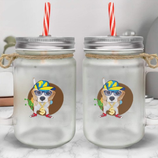 Cool Hip-Hop Beagle with Sunglasses & Style Mason Jar Cups