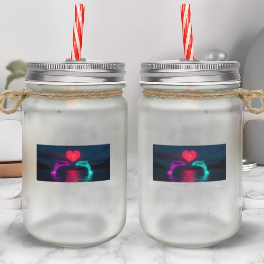 In a stunning digital artwork, two dolphins  Mason Jar Cups