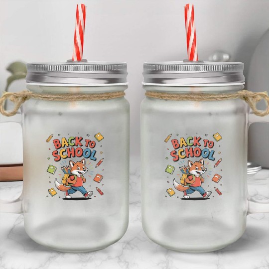 Back to School Fox Mason Jar Cups