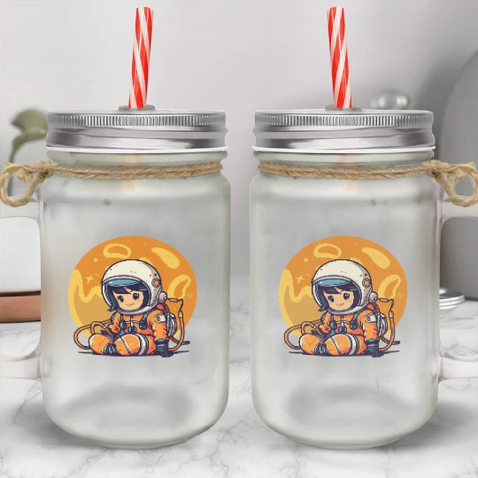 Cute Astronaut Girl in Orange Suit Mason Jar Cups