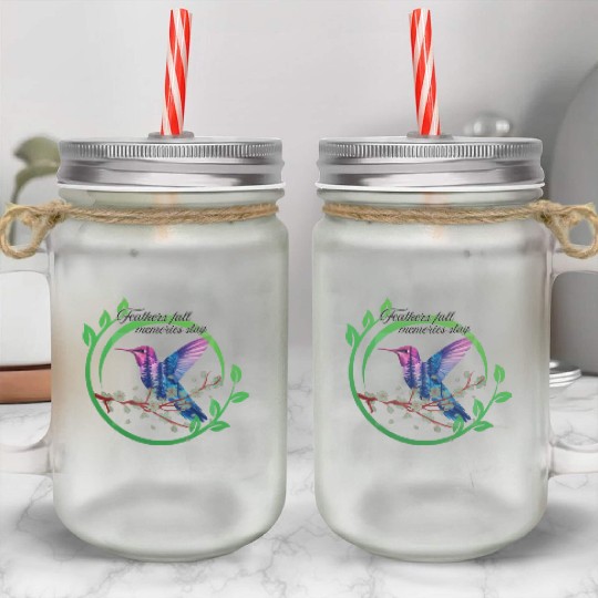 Vibrant Hummingbird and Blossoms Design Mason Jar Cups