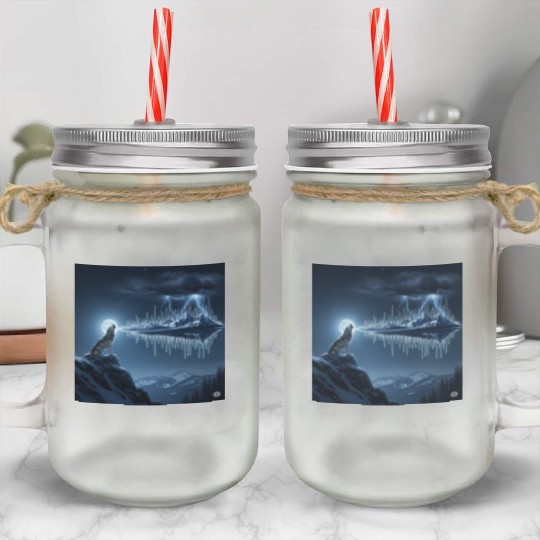 Mystic Mountain Wolf Sound Wave Mason Jar Cups