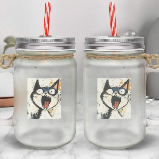 Funny Screaming Cat – Meme Expression Mason Jar Cups