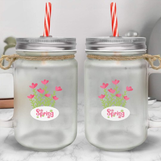Spring Mason Jar Cups – Colorful Floral Heart Design