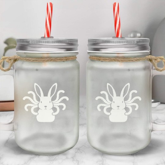 Octopus Bunny │Surreal White Cryptid Animal Mashup Mason Jar Cups