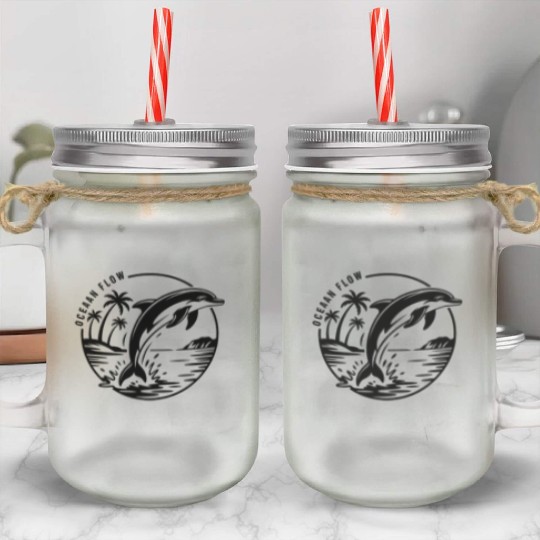 Dolphin Splash Ocean Scene Mason Jar Cups