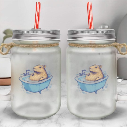 Capybara is Enjoying Its Bathtub Mason Jar Cups