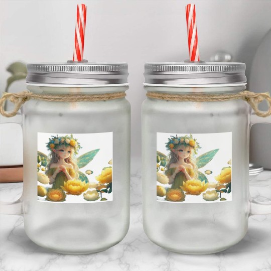 Enchanted Floral Elf Illustration Mason Jar Cups