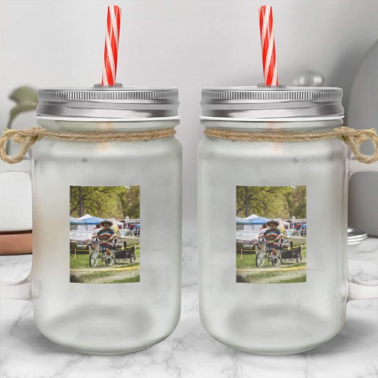Colorful Fiesta Bicycle with Mexican Poncho Mason Jar Cups