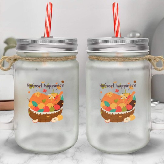 Harvest Happiness Fall Produce Illustration Mason Jar Cups