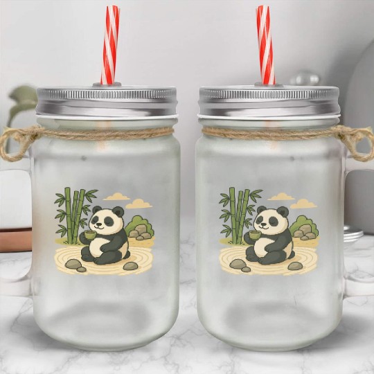 Serene Panda in Bamboo Garden Mason Jar Cups