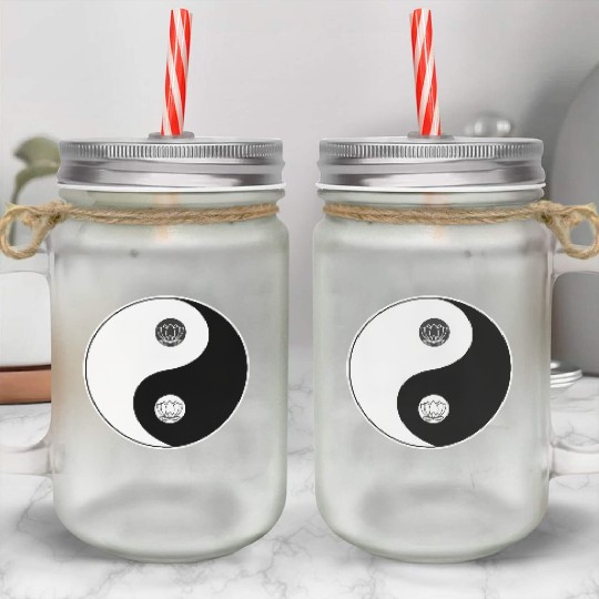 Yin-Yang Tao Lotus Symbol Design Mason Jar Cups