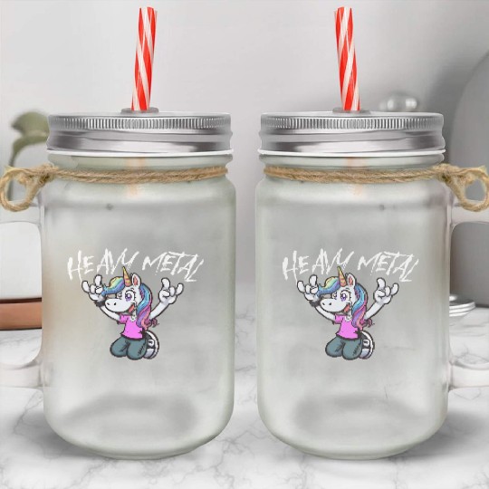 Vibrant Unicorn Rock Hand Design heavy Metal Mason Jar Cups