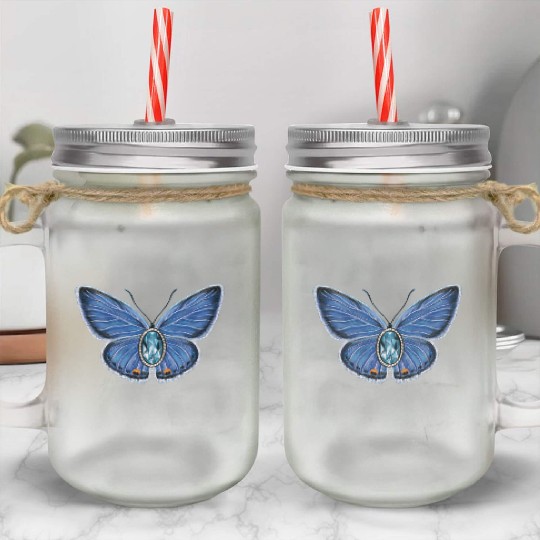 March Eastern Tailed Blue Butterfly Gemstone Art Mason Jar Cups