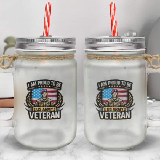 Proud US Army Vet Emblem Mason Jar Cups