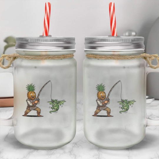 Tropical Fishing Adventure Illustration Mason Jar Cups