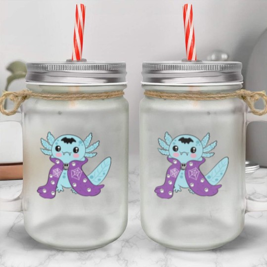 Cute Blue Vampire Axolotl Mason Jar Cups