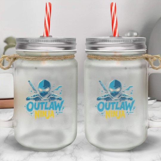 Outlaw Ninja Cartoon Design Mason Jar Cups