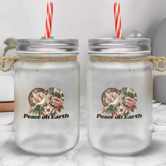 Peaceful Dove Heart Floral Design Mason Jar Cups