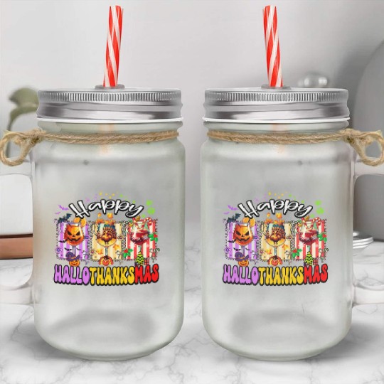 Colorful Halloween Thanksgiving Celebration Mason Jar Cups