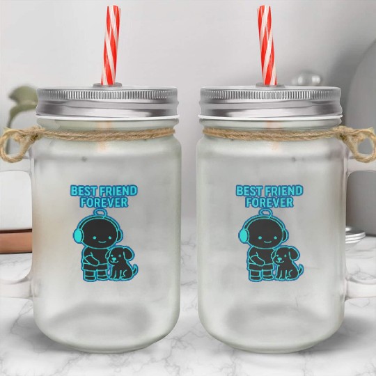 Best Friend Forever Neon Illustration Mason Jar Cups