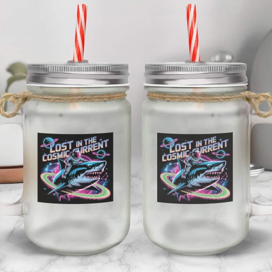 Cosmic Shark Astronaut Adventure Mason Jar Cups