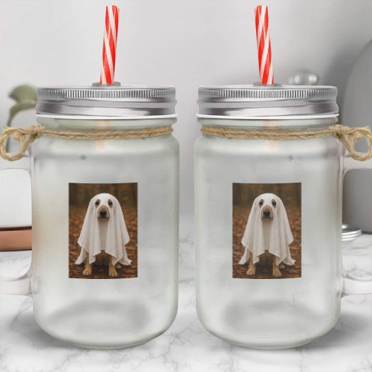 Autumn Forest Ghost Dog Tapestry Mason Jar Cups