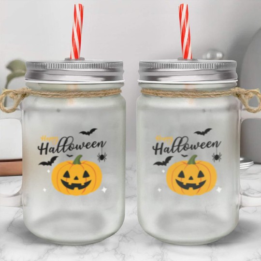 Pumpkin Jack O Lantern Halloween Design Mason Jar Cups