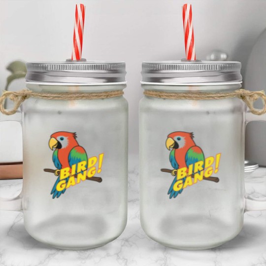 Bird Gang Parrot Cartoon Sticker | Tropical Funny  Mason Jar Cups