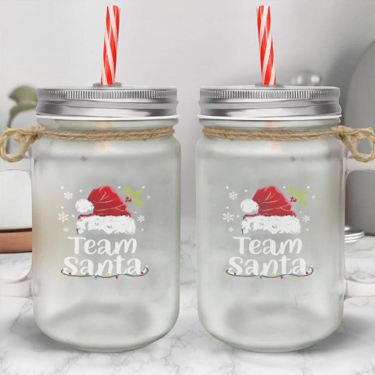 Team Santa Holiday Christmas Design Mason Jar Cups