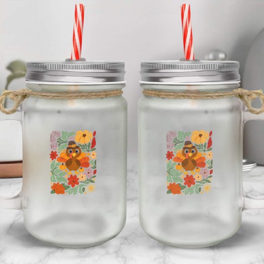 Festive Harvest Thanksgiving Turkey Mason Jar Cups