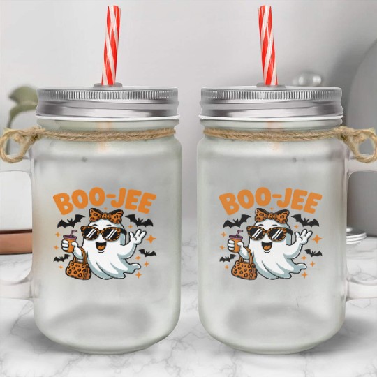 Boo-Jee Ghost Cute Leopard Print Halloween Boojee Mason Jar Cups