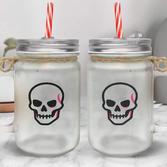 Neon Pink Skull Graphic Design Mason Jar Cups