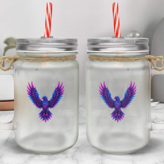 Vivid Blue-Purple Mythical Phoenix Mason Jar Cups