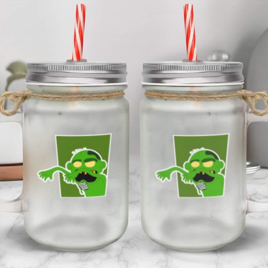 Grotesque Zombie Cartoon Design Mason Jar Cups