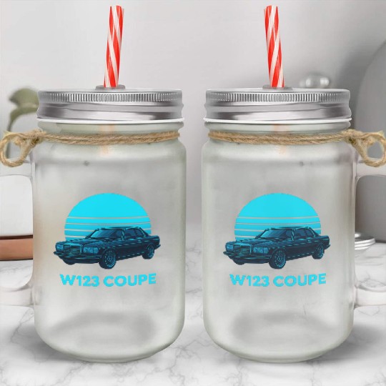 Black W123 Coupe – Neon Retro 80s Style Automotive Mason Jar Cups